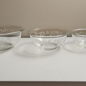 Pyrex Clear Glass Bowls with Floral Pattern